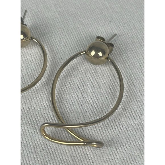 Vintage Gold Tone Swirl Geometric Orbital Dangle Earrings Retro Ball - Picture 3 of 4